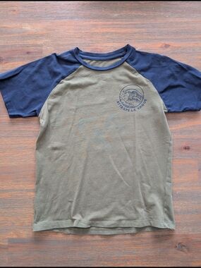 Tag Short-Sleeve Raglan Tee in Olive Green and Navy